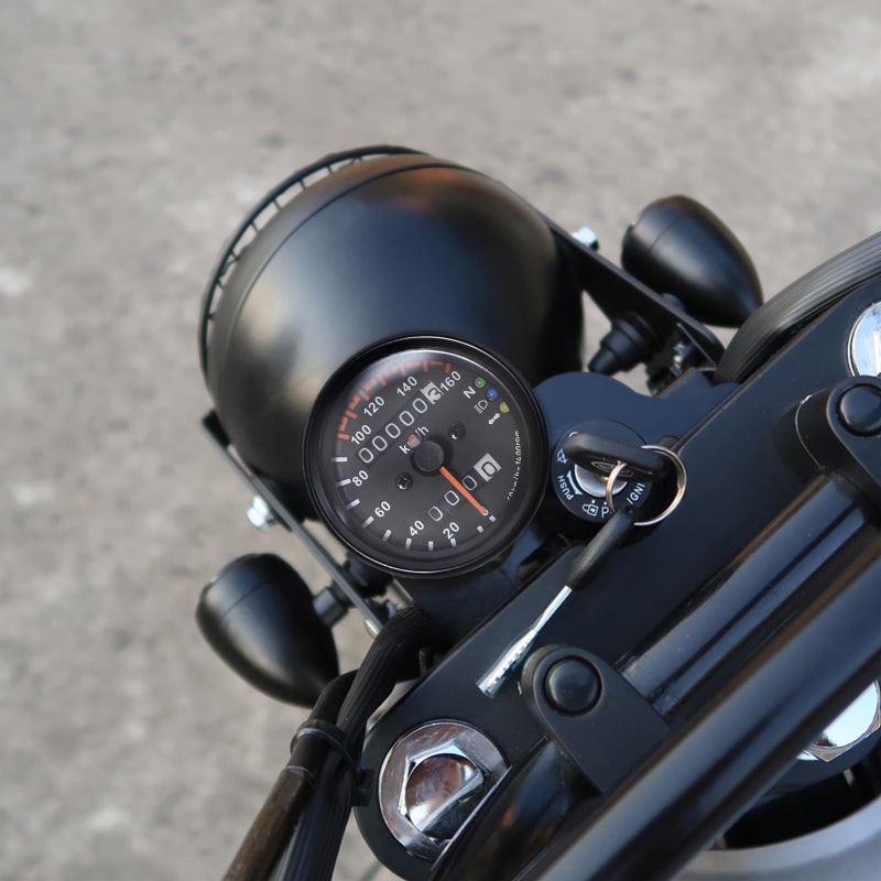 DKMOTORK 0021 KM/H Diameter 2.56 Inches Mechanical Motorcycle Speedometer Dual Odometer Gauge with Led Backlight Neutral Headlight Turn Signal Indicator Stainless 12V Black - Image 2